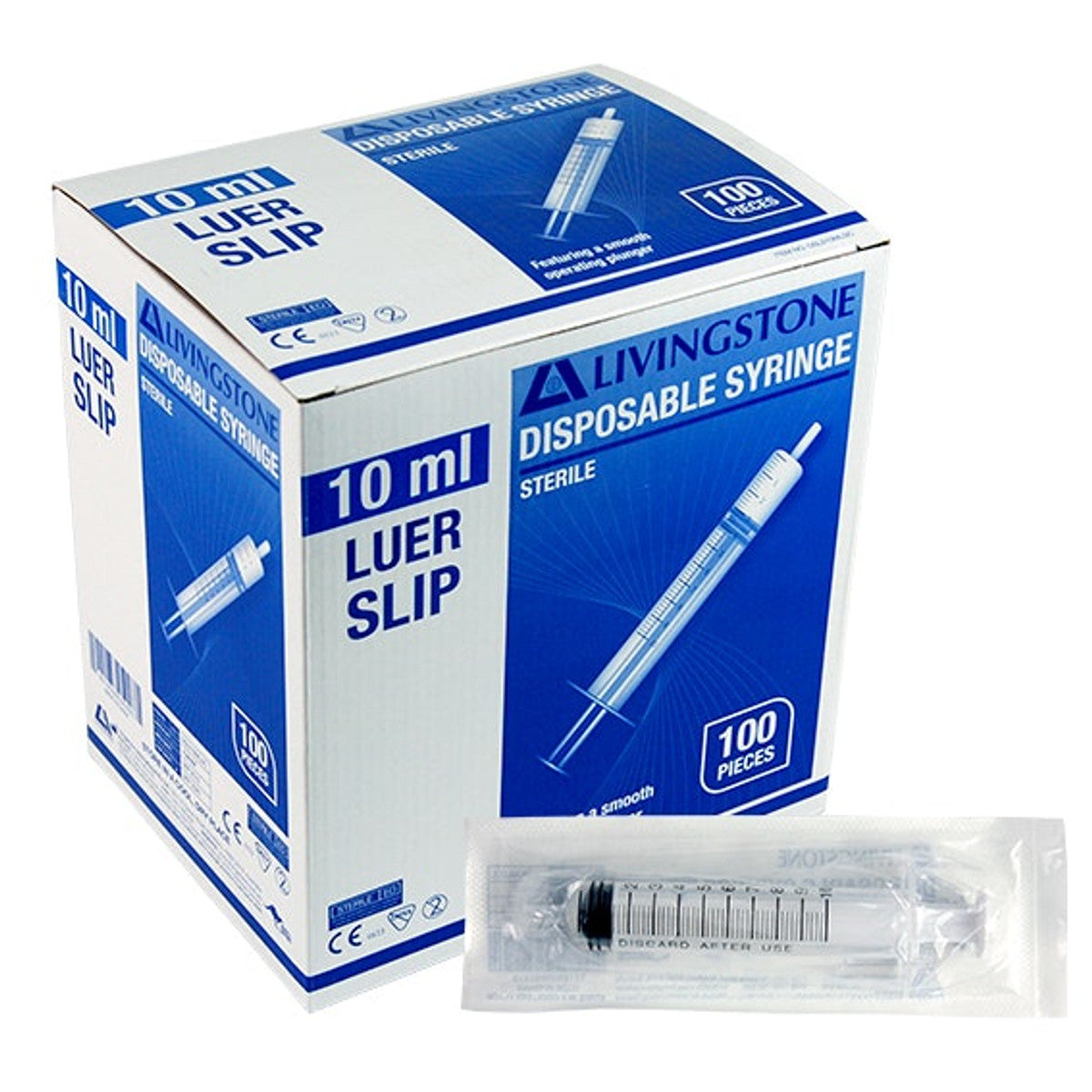Livingstone Syringe, 10ml, Luer Slip Tip, Eccentric Off Centre Nozzle, Latex Free, Hypoallergenic, Sterile