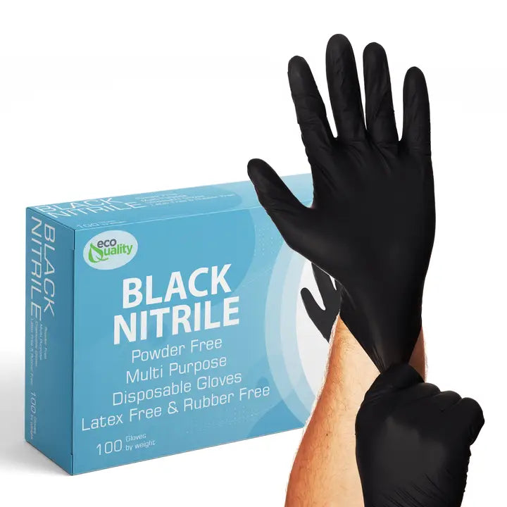 Medium Black Nitrile Exam Gloves, Disposable, Latex Rubber - 500 Pack