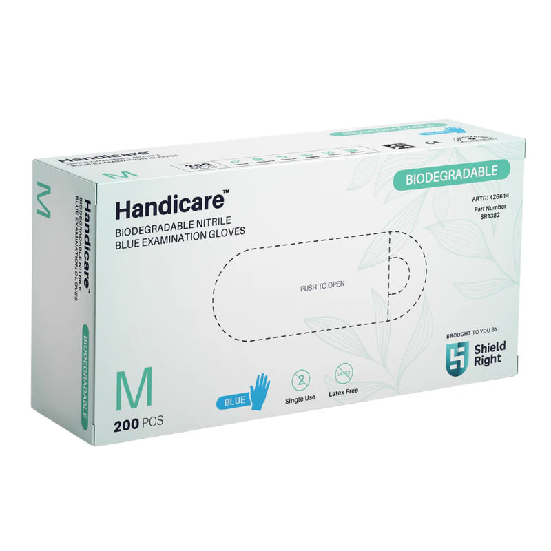 HandiCare Biodegradable Blue Nitrile Examination Gloves – 200 Pack