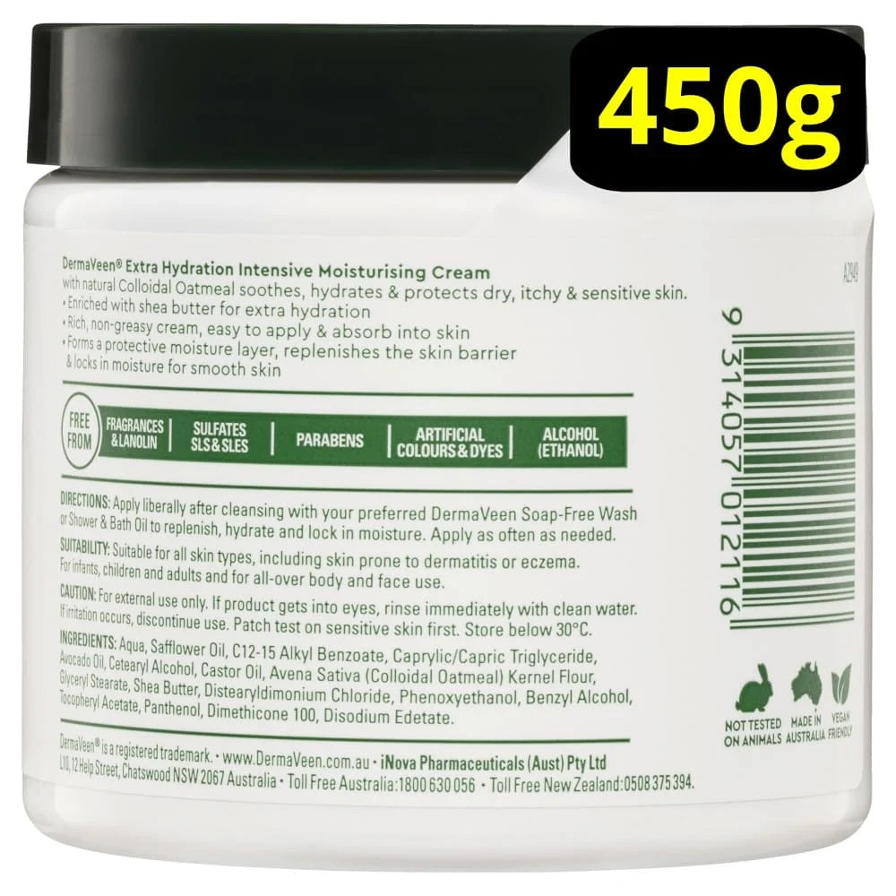 DermaVeen Extra Hydration Intensive Moisturising Cream 450g Tub