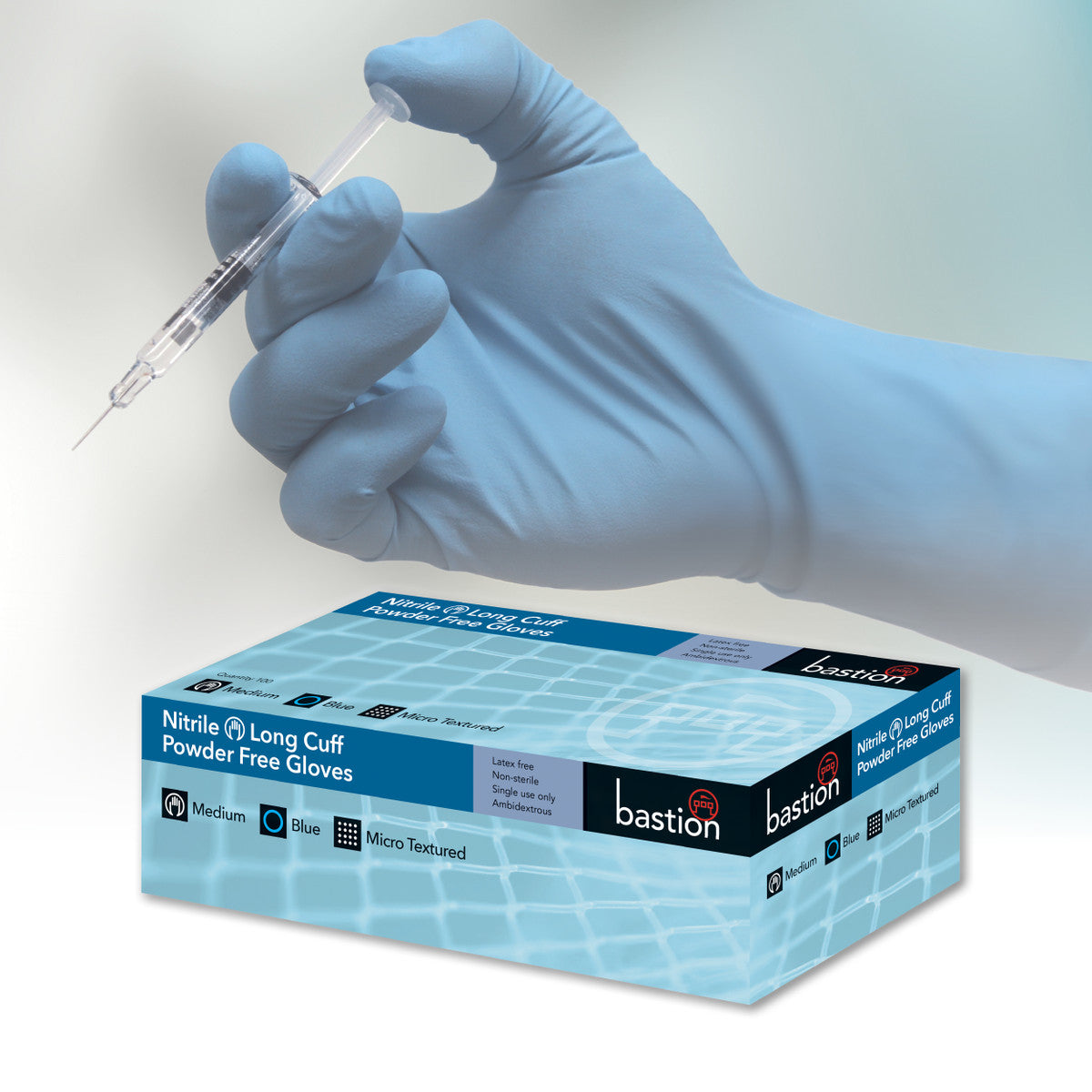 Bastion Nitrile 300mm Long Cuff Powder Free Gloves - Blue