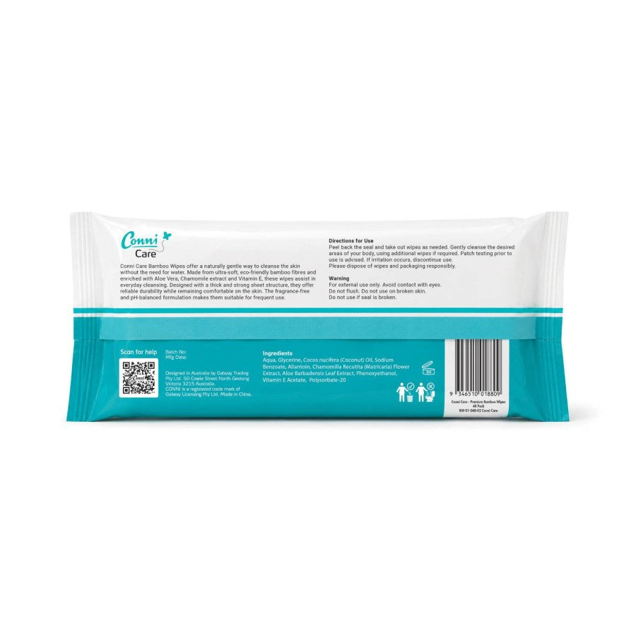 Conni Care - Premium Bamboo Wipes - Pack of 48 - Carton of 12