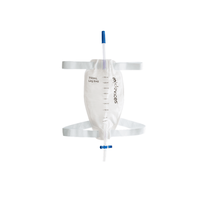 Leg Bag T-Tap Non-Return Valve with Silicone Lined Straps and Fabric Fastener 750mL - All Sizes