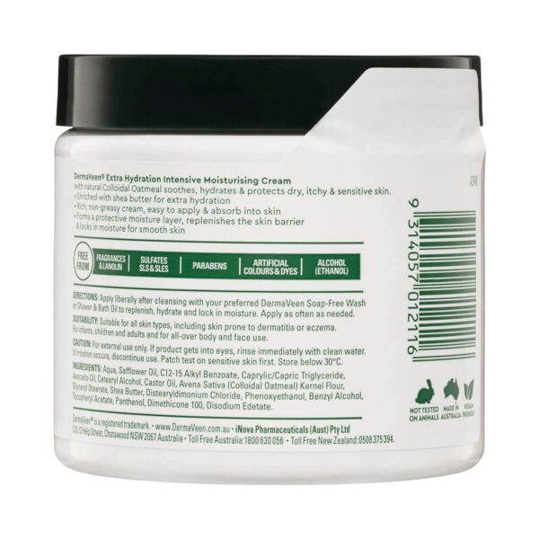 DermaVeen Extra Hydration Intensive Moisturising Cream 450g Tub