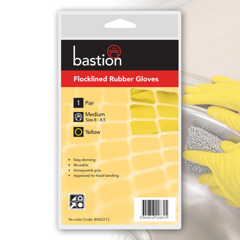 Bastion Flocklined Rubber Gloves - Yellow