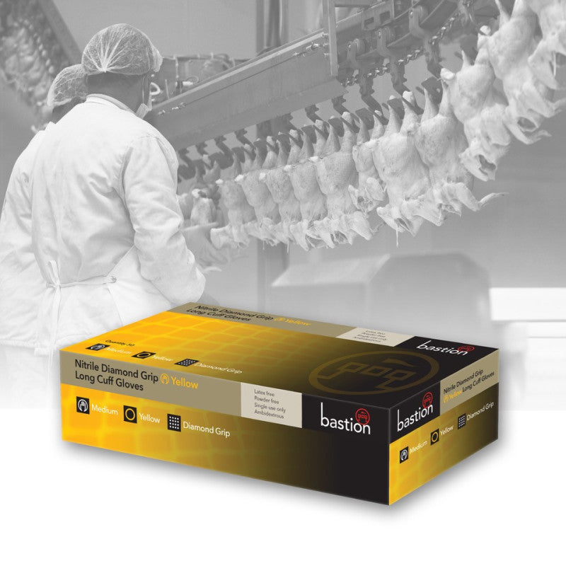Bastion Nitrile Diamond Grip 300mm Long Cuff Powder Free Gloves - Yellow