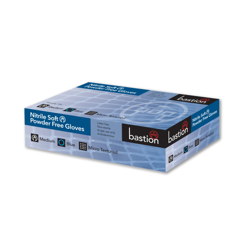 Bastion Nitrile Soft Powder Free Finger Micro Textured Gloves - Blue