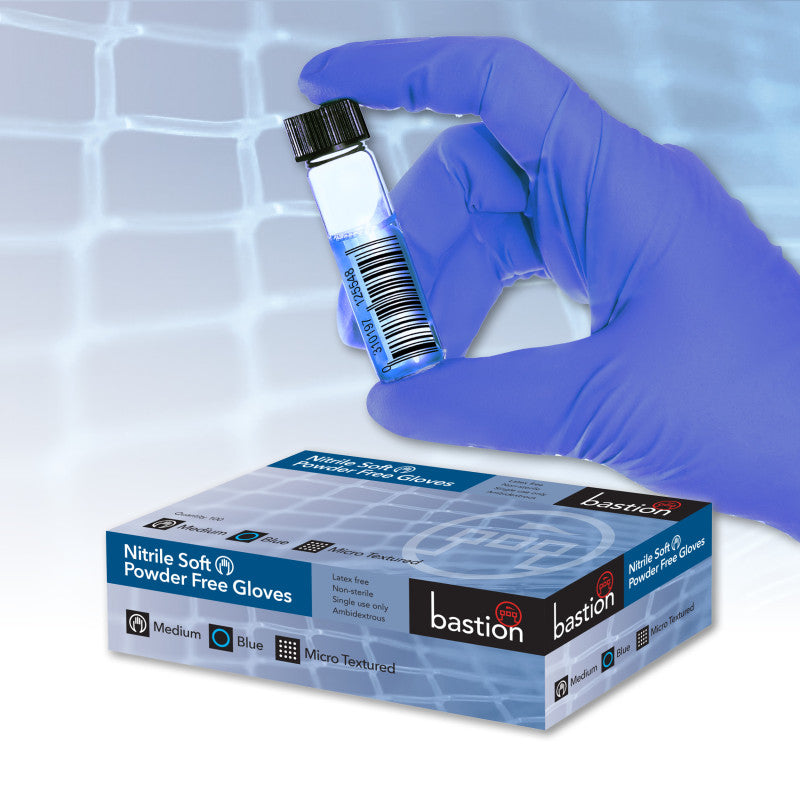 Bastion Nitrile Soft Powder Free Finger Micro Textured Gloves - Blue