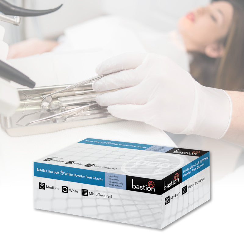 Bastion Nitrile Ultra Soft Powder Free Finger Micro Textured Gloves - White