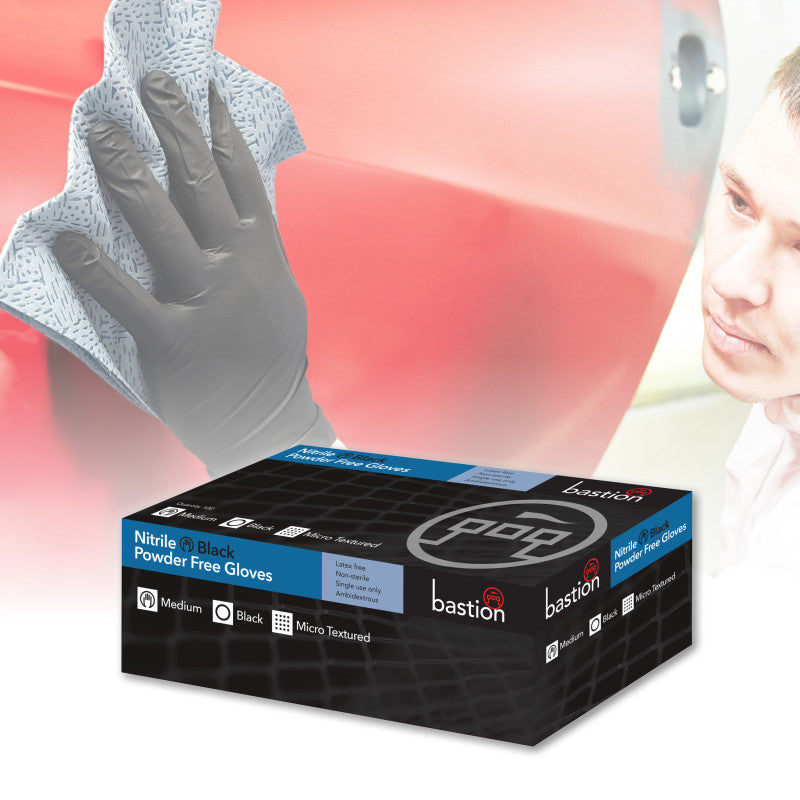 Bastion Nitrile Powder Free Micro Textured Gloves - Black