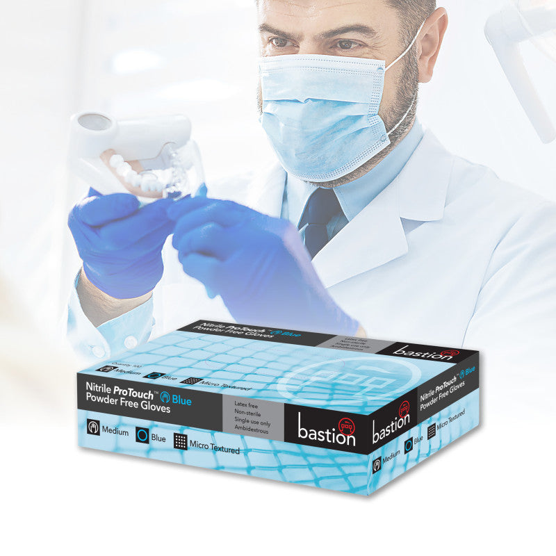 Bastion Nitrile ProTouch Powder Free Finger Micro Textured Gloves - Blue