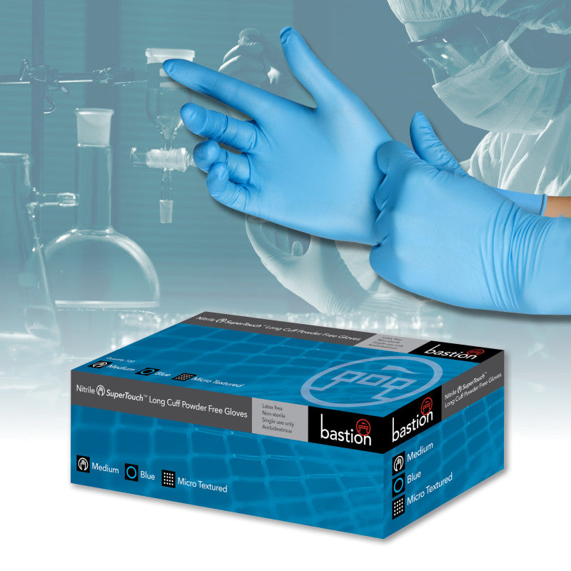 Bastion Nitrile Supertouch 300mm Long Cuff Powder Free Micro Textured Gloves - Blue