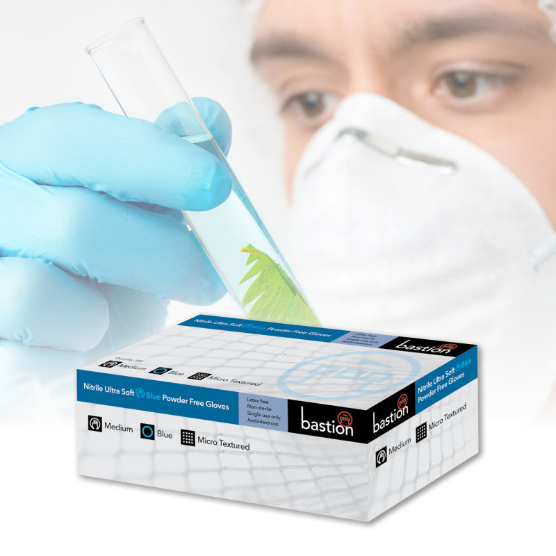Bastion Nitrile Ultra Soft Powder Free Finger Micro Textured Gloves - Blue