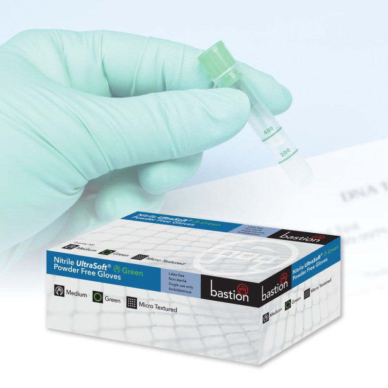 Bastion Nitrile Ultra Soft Powder Free Finger Micro Textured Gloves - Green