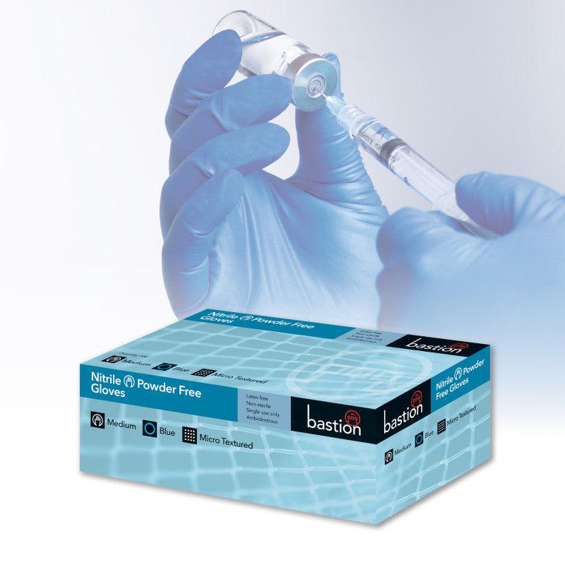 Bastion Nitrile Powder Free Micro Textured Gloves - Blue
