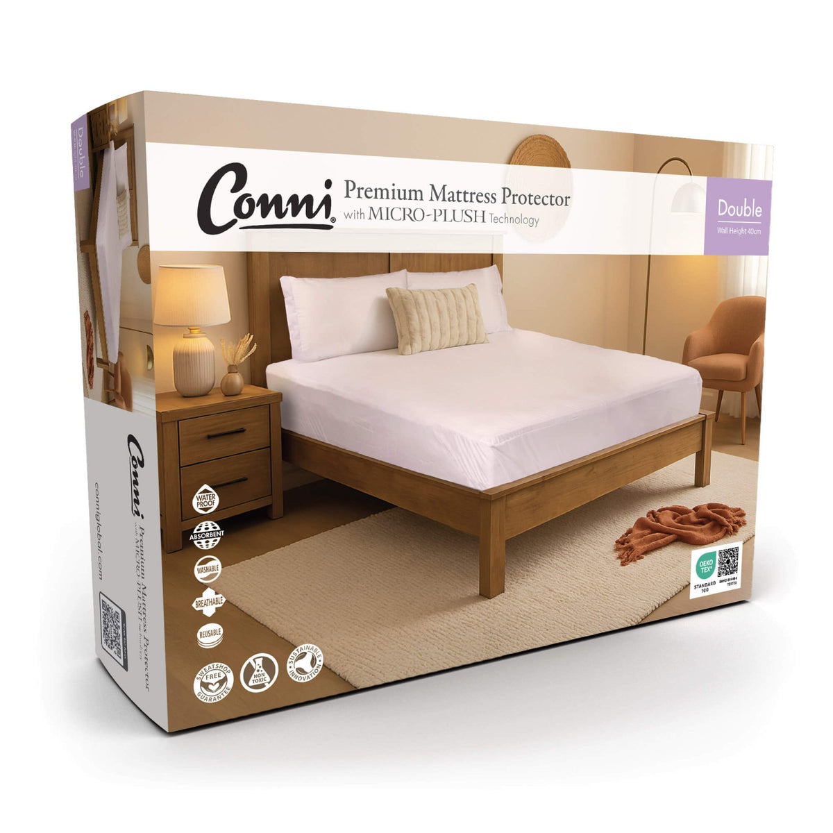 Conni Premium Waterproof Mattress Protector with Micro-Plush Technology