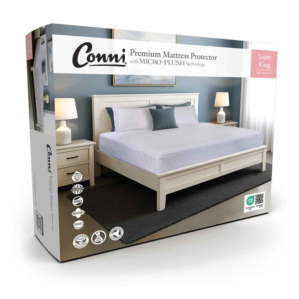 Conni Premium Waterproof Mattress Protector with Micro-Plush Technology