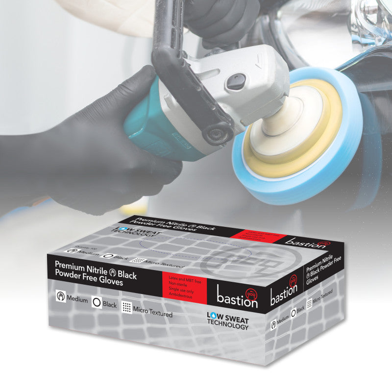 Bastion Premium Nitrile Powder Free Micro Textured Gloves - Black