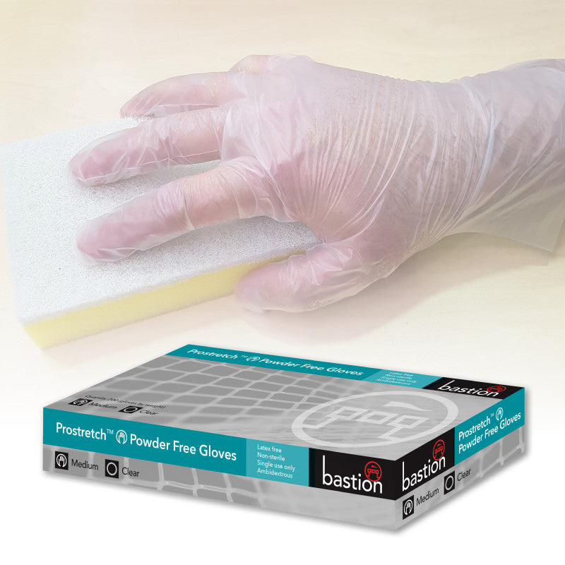 Bastion Prostretch Powder Free Gloves - Clear (Vinyl Alternative)