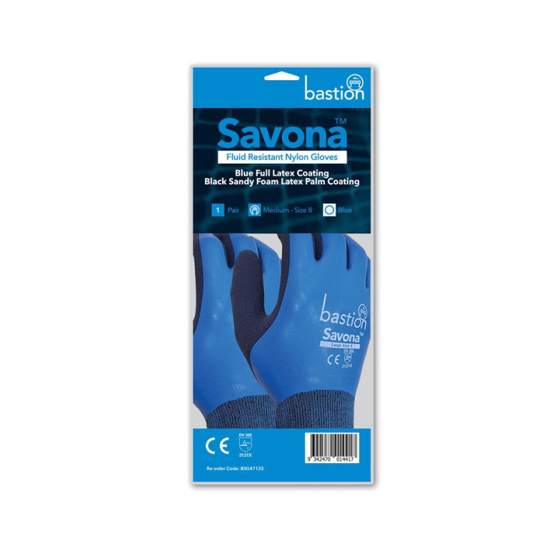 Bastion Savona Blue Nylon Full Latex Coating Gloves
