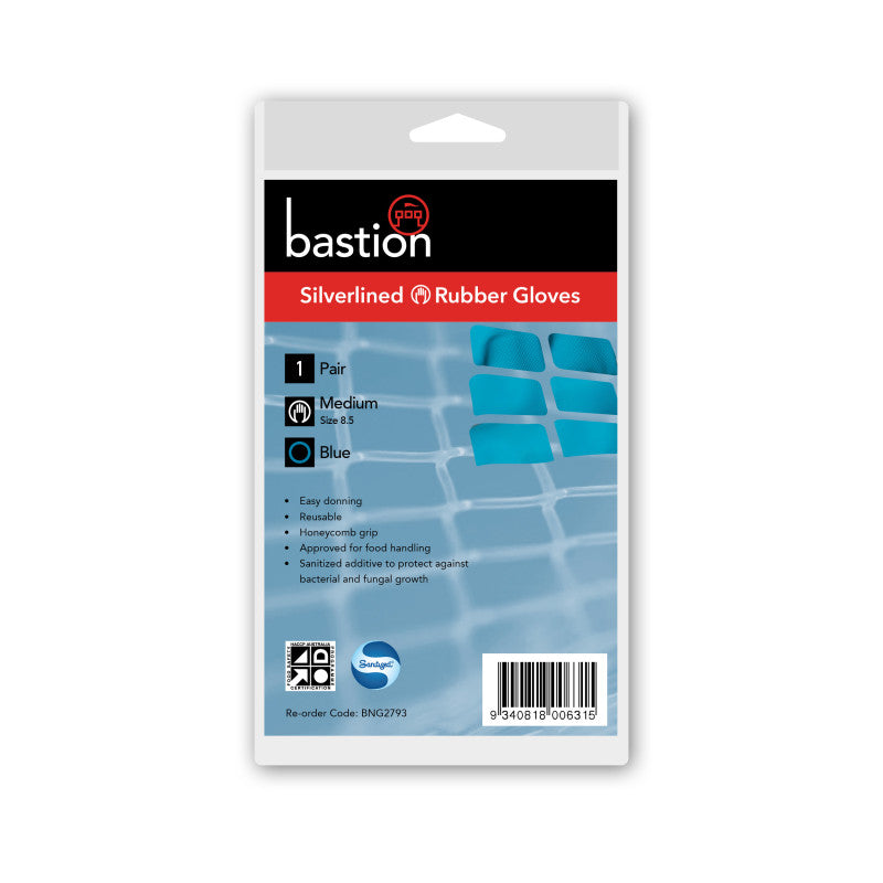 Bastion Silverlined Rubber Gloves - Blue