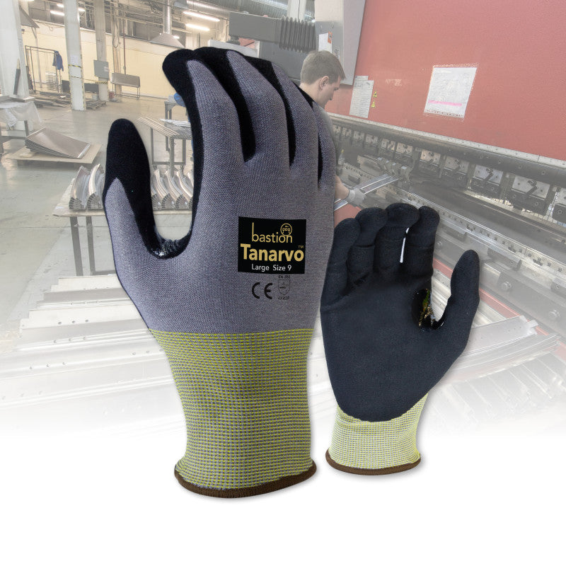 Bastion Tanarvo Cut F Grey/Yellow Gloves - Black Micro Foam