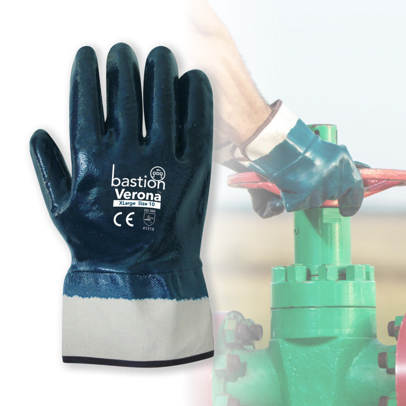 Bastion Verona Nitrile Fully Dipped Jersey Cotton Gloves - Blue