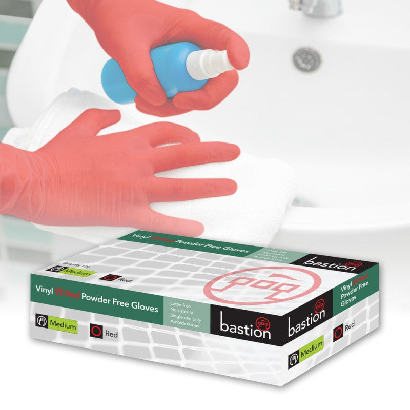 Bastion Vinyl Powder Free Gloves - Red