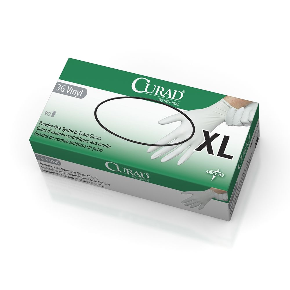 Medline Vinyl Stretch Powder Free/Latex Free Exam Gloves - White