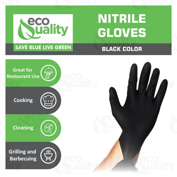 Medium Black Nitrile Exam Gloves, Disposable, Latex Rubber - 500 Pack