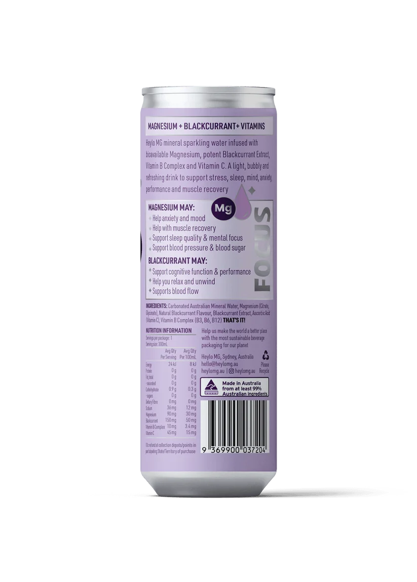 Magnesium Sparkling Water - Focus - Blackcurrant - Pack 24 Cans